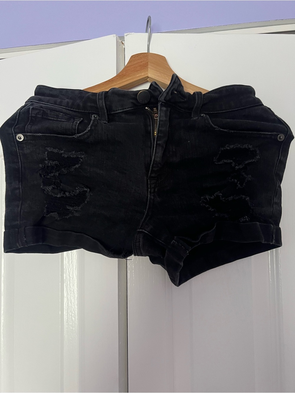 Aeropostale Distressed Black Denim Short Shorts